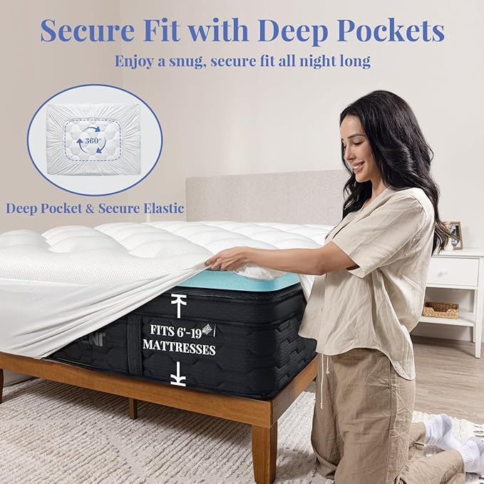 OhGeni Cooling 4 inch Dual Layer Twin Mattress Topper, 2 inch Cooling Gel Memory Foam, 2 inch Down Alternative Pillow Top Pad, Mattresses Cover for Bed, Medium Support, Fits 6”-19” Deep Pocket