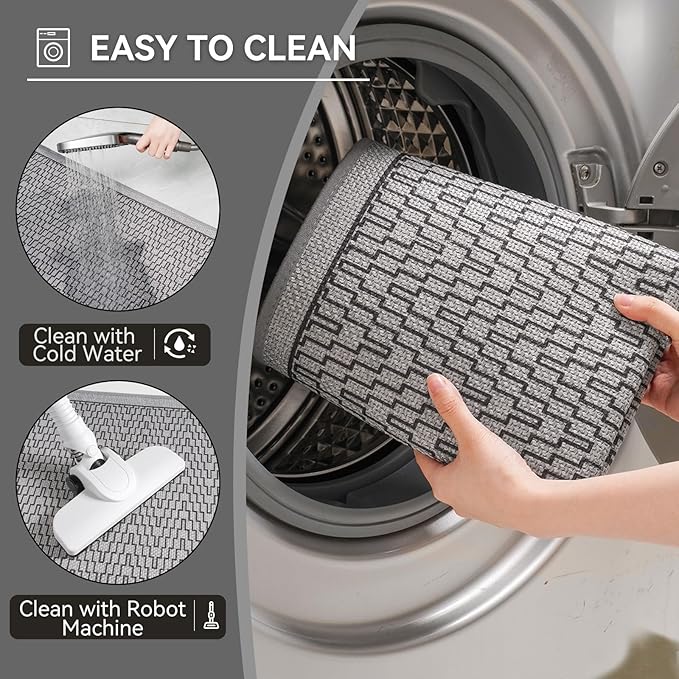 Bathroom Rugs Mat 24x35, Non Slip Ultra Thin Bath Mat Quick Dry Absorbent Washable Woven Half Round Bath Mats for Bathroom Floor Rubber Backed Fit Under Door Grey