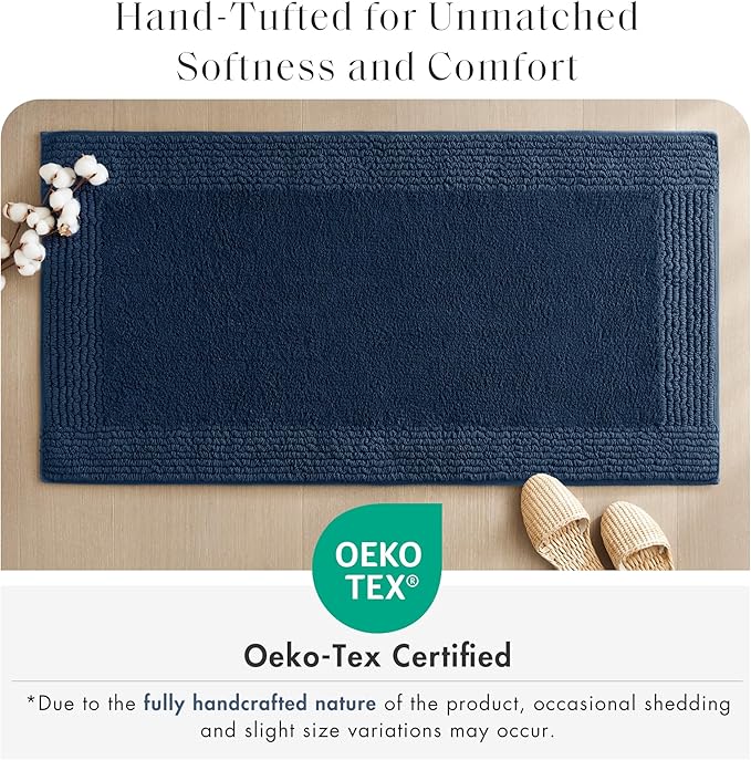 Madison Park Splendor Reversible 100% Cotton Tufted Bathroom Rug-3000 GSM Hotel Quality Luxurious Plush Medium Pile Bath Mat Absorbent, Quick Dry, Shower Room Décor, 24x60 Navy