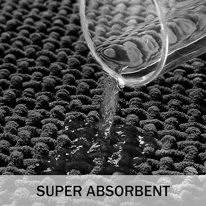 Bathroom Rugs Non Slip Washable, Super Absorbent Thin Bath Mat for Small Quick Dry Low Pile Bathroom Rug, (Black, 47″x20″)