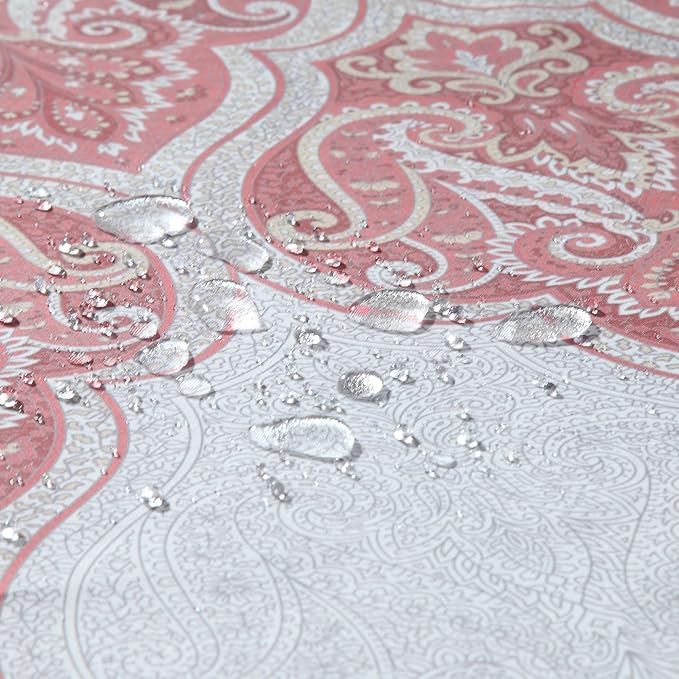 Paisley Shower Curtain, Water Repellent Fabric with Terracotta & Gray Bohemian Print, 12 Metal Grommets & Weighted Hem, 72x72 Inches