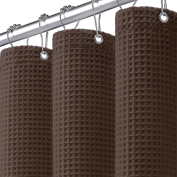Waffle Weave Shower Curtain - Brown Cotton Fabric Texture Heavyweight Shower Curtain for Bathroom,Washable,72Wx75L