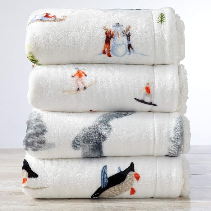 Great Bay Home Decorative Holiday Throw Blanket. Super Soft Fleece Sherpa Holiday Throw Blanket. Hudson Collection (Camping)