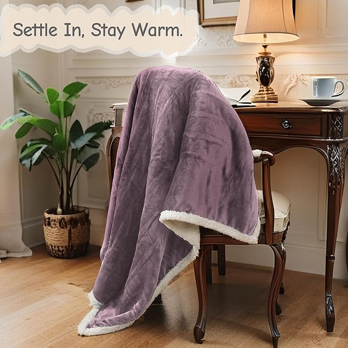 Electric Heated Blanket Throw Size 50"x60", Soft Flannel with Overheat Protection, 6 Adjustable Heat Settings & 3-Hour Auto-Off Timer, Fast Heating for Winter Comfort, Purple