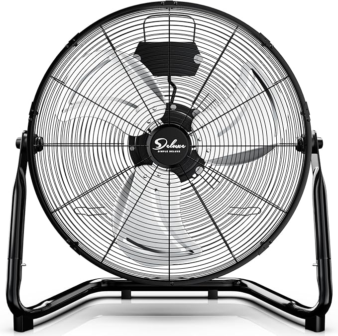 Simple Deluxe 18 Inch 3-Speed High Velocity Heavy Duty Metal Industrial Floor Fans, Black