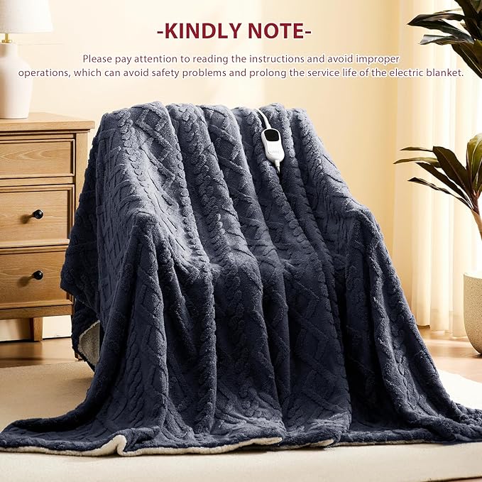 Heated Electric Blanket King Size-100"x90" Heating Blanket with 10 Heating Levels & 5 Time Settings Over-Heat Protection，Winter Warmer for Adults with ETL Certification（Grey）