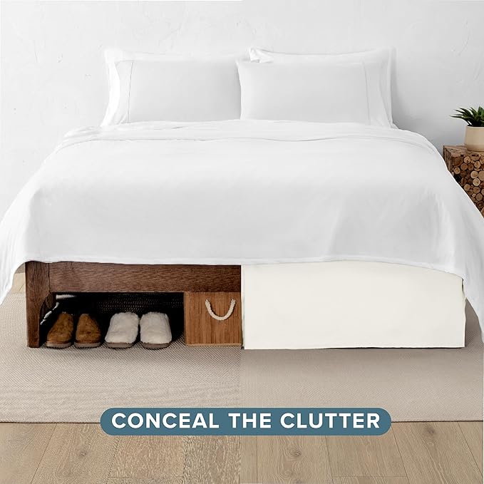 Bare Home California King Bed Skirt - 15-Inch Tailored Drop Easy Fit - Bed Skirt for Cal King Beds - Center & Corner Pleats (Cal King, Cream)