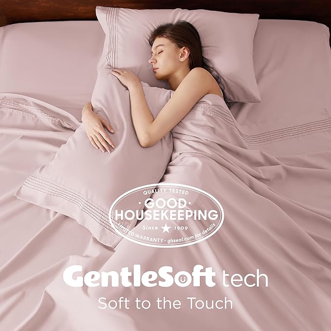Bedsure Twin XL Sheets Dorm Bedding, GentleSoft Breathable Extra Long Twin Sheets & Pillowcases, Moisture Wicking Cooling, Deep Pocket Fits Mattress Up to 21 Inches Thick, Blush Pink