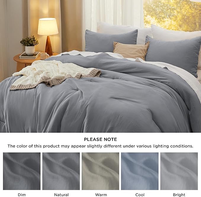 Bedsure Twin/Twin XL Comforter Set, Grey Soft Prewashed Bedding for All Seasons, 2 Pieces GentleSoft™ Warm Down Alternative Bed Set, 1 Lightweight Comforter (68"x88") and 1 Pillowcase (20"x26")
