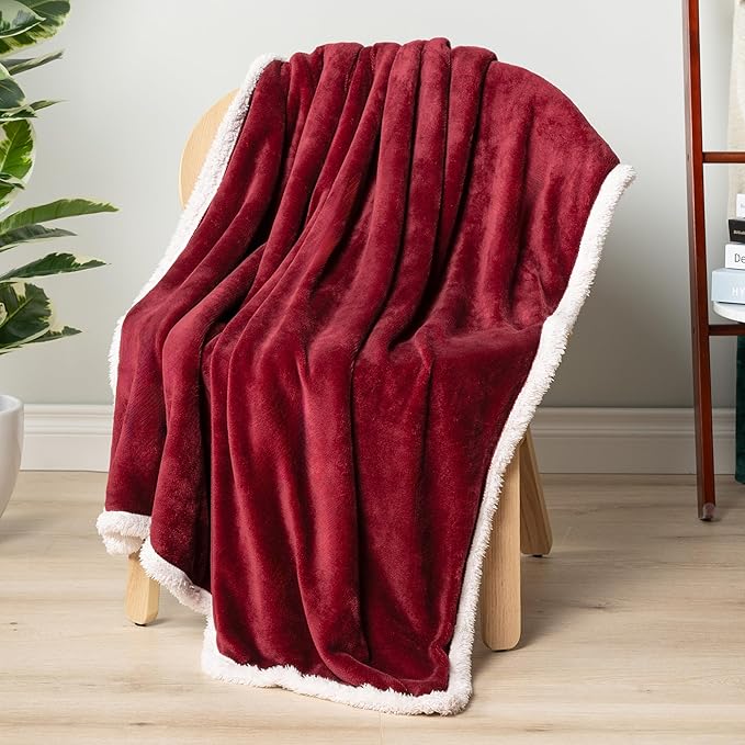 Pavilia Sherpa Fleece Blanket for Bed, Queen Size, Maroon Red, Plush Soft Fuzzy, Cozy Reversible Winter Blanket for Women & Men, 90x90 Inches