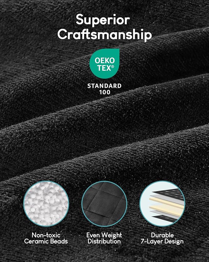 Cottonblue Sherpa Fleece Weighted Blanket 15lbs for Twin/Full Ded - Plush Bed Blanket for Deep Sleep and Relaxation, Heavy Calm Blankets with Cemaric Beads, 48x72 Inches, Black