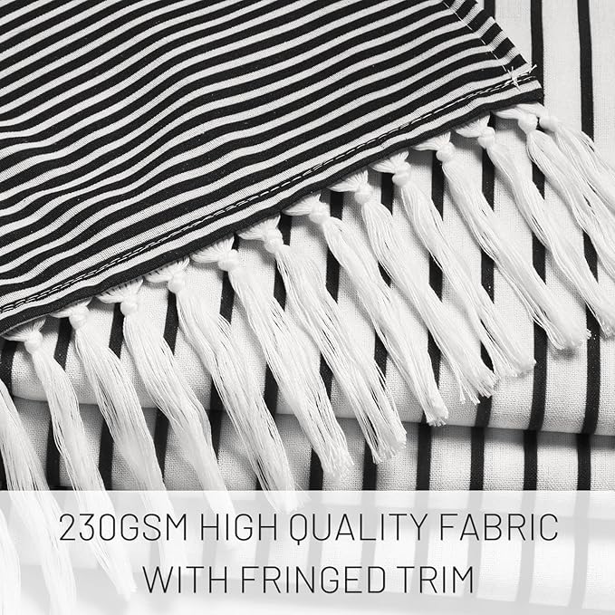 Awellife Black Boho Stripe Shower Curtain for Bathroom with Tassel 72 X 72 Farmhouse Cotton