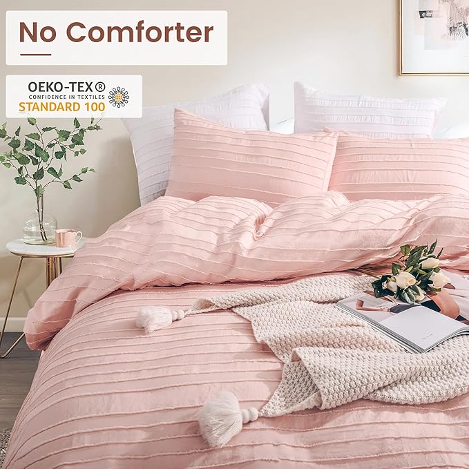 NEXHOME PRO California King Duvet Cover, Pink 3 Pieces Boho Tufted Duvet Cover Set, Soft and Lightweight Microfiber Comforter Cover Set for All Season (Pink Cal King, 104 x 98)-No Comforter