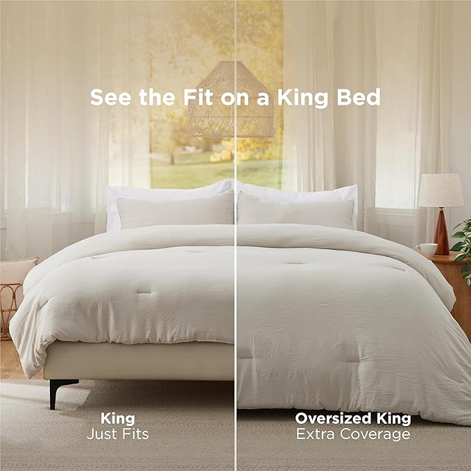 Bedsure Oversized Queen Size Comforter Set, Beige Soft Prewashed Bedding for All Seasons, 3 Pieces GentleSoft™ Down Alternative Bed Set, 1 Lightweight Comforter (98"x98") and 2 Pillowcases (20"x26")
