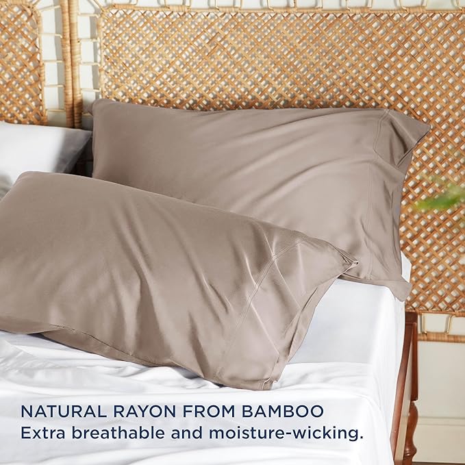 Bedsure Pillow Cases Standard Size, Cooling Pillow Cases, Rayon Derived from Bamboo Taupe Pillowcases Standard Set of 2, Breathable & Soft Bedding Pillow Covers with Envelope Closure, 20x26 Inches