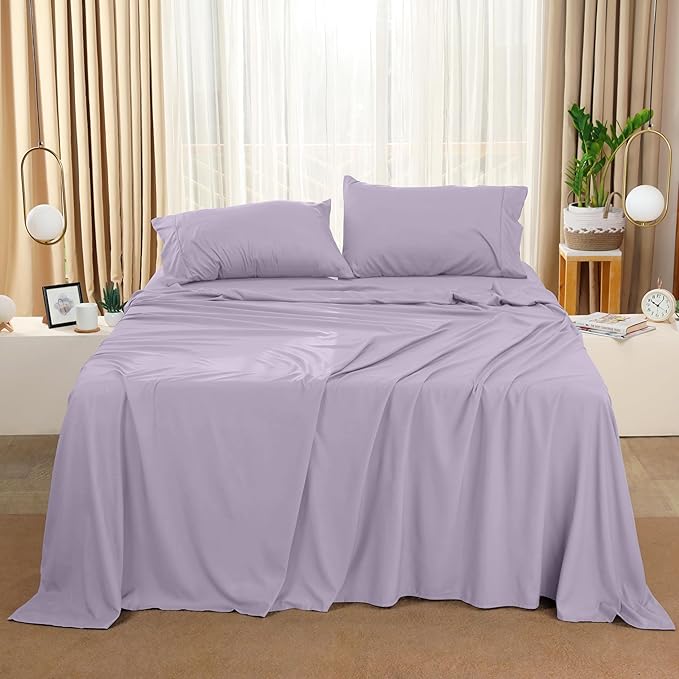 Utopia Bedding King Sheet Set – 4 Piece Bed Sheets for King Size Bed, Soft and Breathable Microfiber, Includes 1 Fitted Sheet, 1 Flat Sheet and 2 Pillowcases (Lavender)