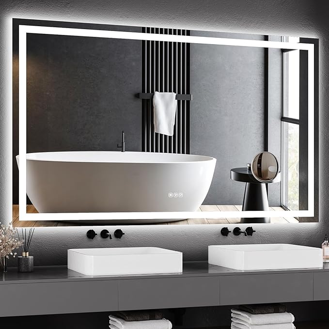 GarveeHome 60x36 LED Bathroom Mirror with Lights, Dimmable, Anti-Fog, Backlit + Front Lit, Smart Bathroom Vanity Mirror for Wall, Memory Function, Shatter-Proof (Horizontal/Vertical)
