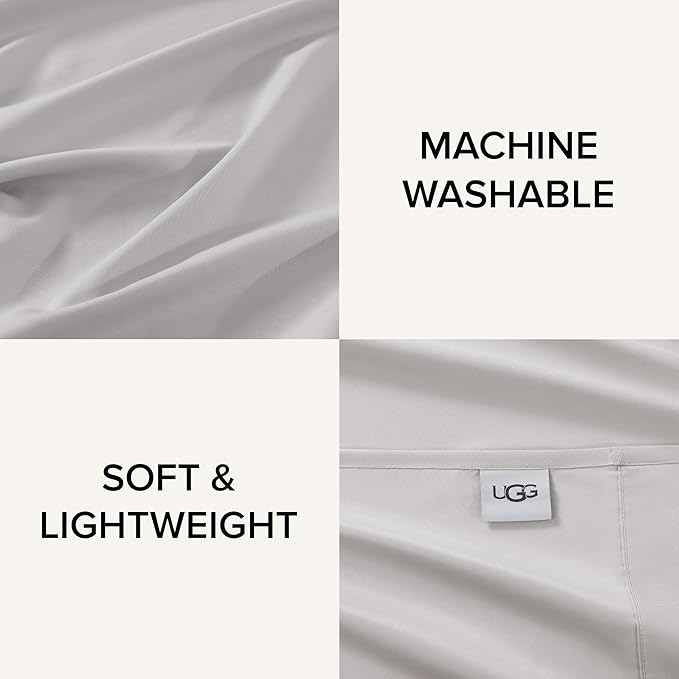 UGG King Sheet Set 4-Piece Luxury Cooling Sheets Deep Pockets Premium Bedding with 2 Pillow Shams Hypoallergenic Machine Washable Soft Lightweight Bed Set for Bedroom, King, Stone Grey (Hedi)