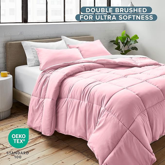 Bare Home Comforter Set - Full Size - Ultra-Soft - Goose Down Alternative - Premium 1800 Series - All Season Warmth (Full, Light Pink)