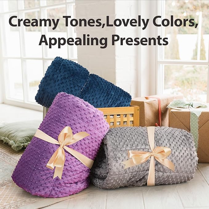 Minky Dot Weighted Blanket for Adults Queen Size 15 lbs, Warm Sherpa Snuggle Heavy Blanket for Autumn Winter with Glass Beads, Great for Stress Relief and Sleep Promotion, Purple 60 x 80 inches
