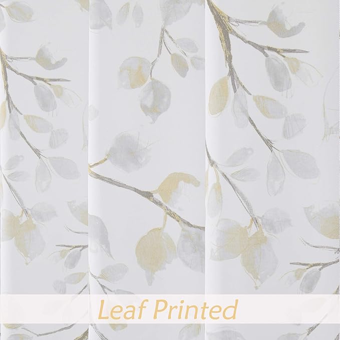 Central Park Yellow Gold Leaf Shower Curtain Water Resistant Decorative Sweeping Floral Print Canvas Bathroom Spa Hotel Shower Curtain with Buttonholes (White, 70"x72")