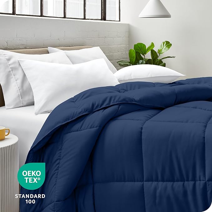 Bare Home Duvet Insert Comforter - Queen Size - Goose Down Alternative - Ultra-Soft - Premium 1800 Series - All Season Warmth - Bedding Comforter (Queen, Dark Blue)