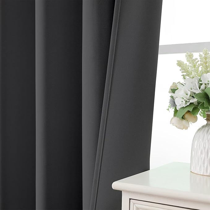 CUCRAF Dark Grey Blackout Curtains 108 inch Length 2 Panels Set, Rod Pocket Room Darkening Drapes for Bedroom Living Room, Insulated Thermal Light Blocking Window Curtain (W52 x L108 Inch)