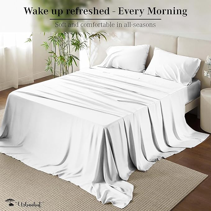 URBANHUT 700 Thread Count Egyptian Cotton Sheets King Size, 4Pc Sheet Set Soft Luxury Bed Sheets for King Size Bed, Sateen Weave Hotel Sheets, 16'' Elasticized Deep Pocket - White