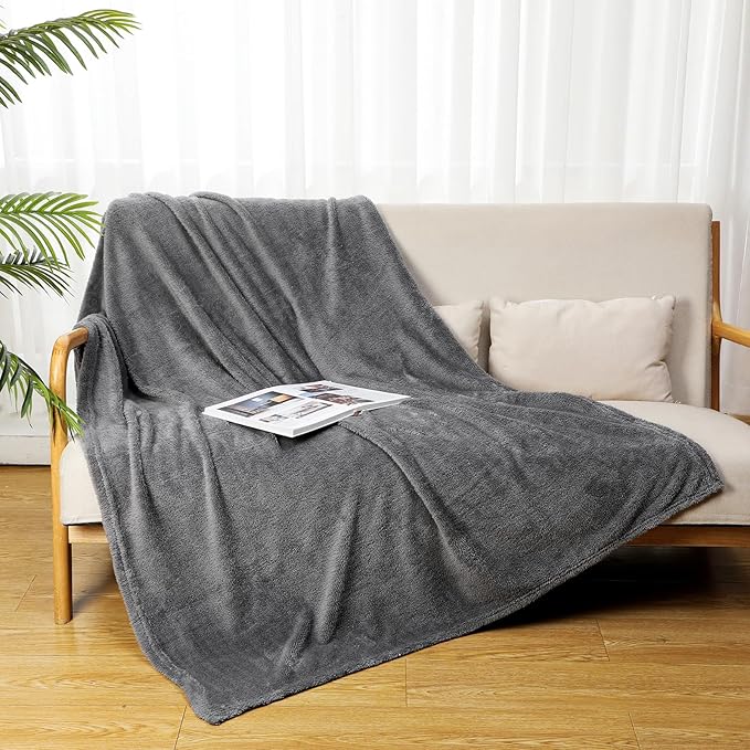 Tinideya 6 Pack Sherpa Fleece Throw Blankets Bulk 50"x 60" Soft Plush Wedding Throw Blankets for Couch Sofa Spa Sleepover Party Favor Supplies Travel Guest Room Home Decor (Gray)