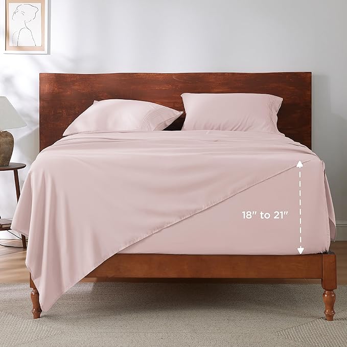 Bedsure Deep Pocket Queen Sheets Set - Fits Mattresses Up to 21 Inches Thick - 4 Piece GentleSoft Bed Sheets, Moisture Wicking, Soft & Cooling Bedsheet & Pillowcases, Easy & Secure Fit, Blush Pink