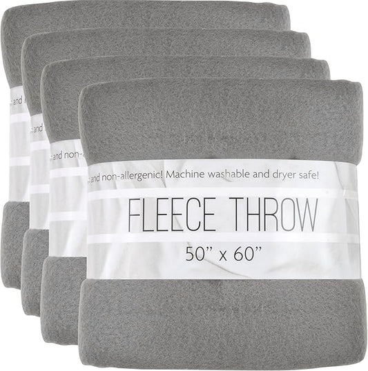 (24 Pack) Wholesale Bulk Fleece 50x60 Throw Blankets for Wedding Favors, Homeless Women, Men in Assorted Colors, 160 GSM