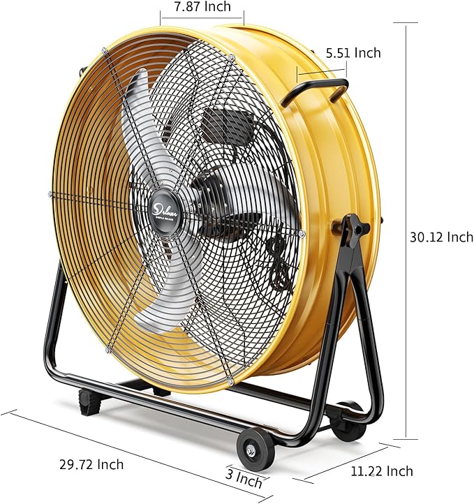 Simple Deluxe Drum Fan, Heavy Duty Metal 3-Speed Powerful Cooling 8600 CFM Max High Velocity Industrial Floor Fans for Warehouses, Workshops, Factories and Basements, 24 Inch