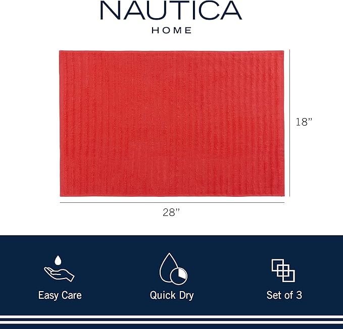 Nautica 100% Cotton Kitchen Towels Set of 3 | 18" X 28" Super Absorbent Reusable Cleaning Cloths, Tea Towels, Hand Towels for Drying Dishes | Red/Red Stripe Dish Towels for Kitchen Shops & Bars