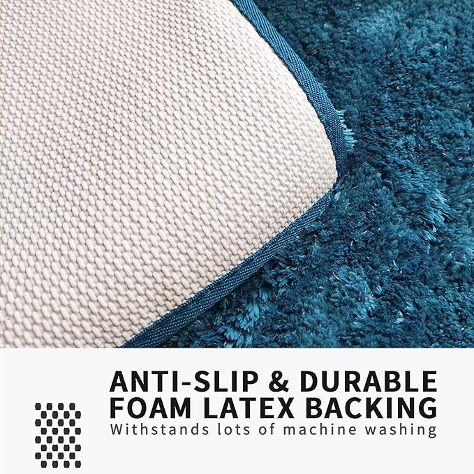FIFU Bathroom Runner Rug 24" W x 48" L, Bath Mats for Bathroom, Bedroom & Kitchen, Non-Slip Rubber Latex Backing, Comfort & Soft Shower Bathmat & Carpet for Sink, Home & Hallways, Peacock Blue