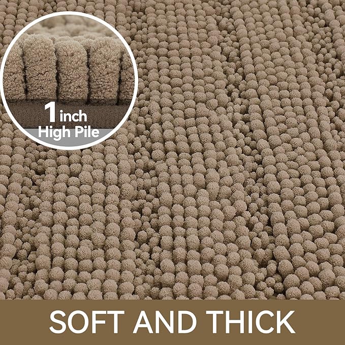 Bcoimo 24"×17" Chenille Bath Mat – Non-Slip with Backing Bath Rug Ultra-Absorbent and Machine Washable Bathroom Mat Quick-Dry Design. Ideal for Bathroom and Tub Areas