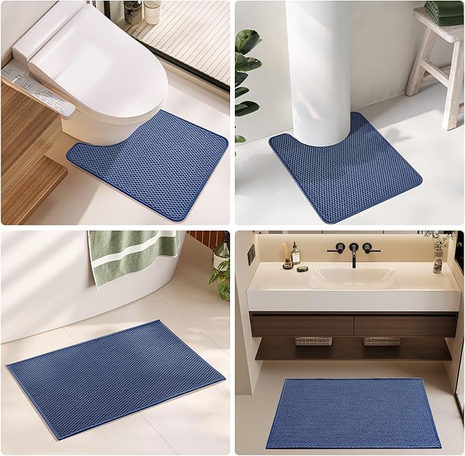 Small Bathroom Rugs Non Slip Washable Bath Rugs Super Absorbent Bathroom Rug Thin Quick Dry Low Pile Bath Mats, Navy Blue 12"x12"