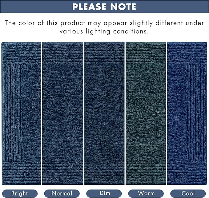 Madison Park Splendor Reversible 100% Cotton Tufted Bathroom Rug-3000 GSM Hotel Quality Luxurious Plush Medium Pile Bath Mat Absorbent, Quick Dry, Shower Room Décor, 24x44 Navy