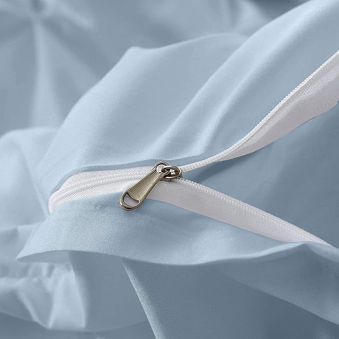 Pinch Pleated Duvet Cover Set 100% Brushed Microfiber 3PC King Size 94x104 Duvet Cover Set, Decorative Pinch Design Sky Blue Duvet Cover with Matching Pillow Case
