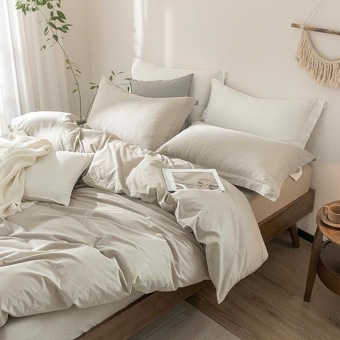 Linen Grey Duvet Cover Super Queen Size 98inch x 90inch,100% Washed Cotton Duvet Cover with Zipper Closure and 2 Pillowcases, Color of New Nature Linen