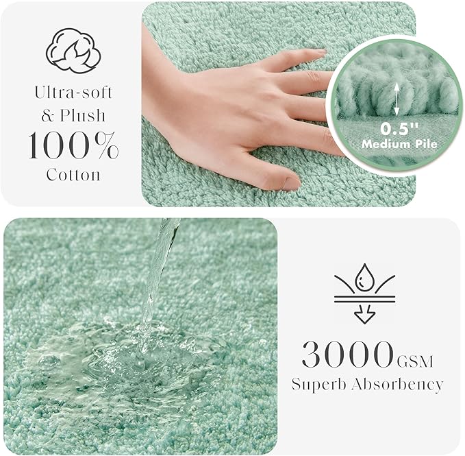 Madison Park Splendor Reversible 100% Cotton Tufted Bathroom Rug-3000 GSM Hotel Quality Luxurious Plush Medium Pile Bath Mat Absorbent, Quick Dry, Shower Room Décor, 24x60 Green