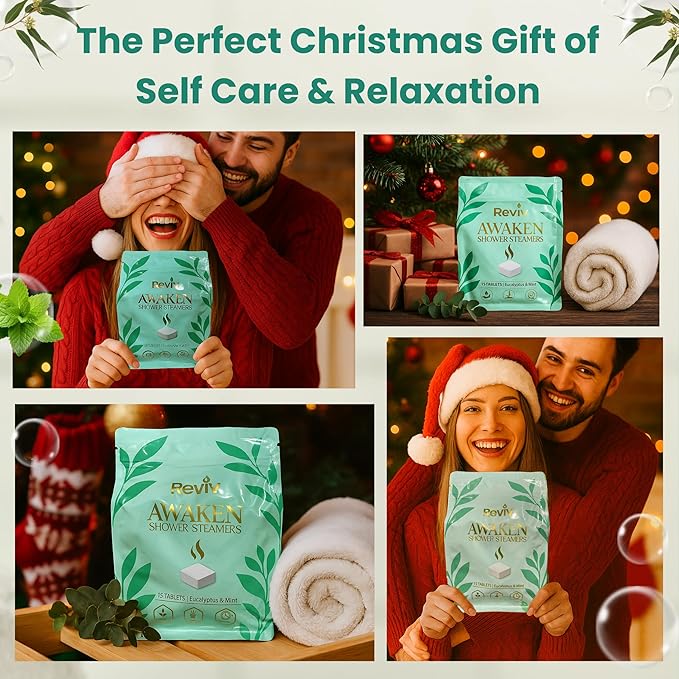 REVIV Shower Steamers Aromatherapy – 15 Long-Lasting Eucalyptus & Mint Shower Bombs for Stress Relief and Sinus Support – Self Care Spa Gifts for Women & Men – Christmas Stocking Stuffer