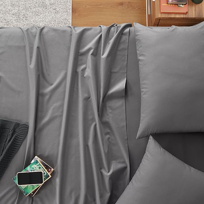 IZOD 100% Egyptian Cotton Sheets Set King Size, Cotton Percale Crisp Sheet Set 4Pc, Lightweight & Deep Pocket fits Upto 17", Long-Staple Soft Combed, Hotel Style Luxury Bedding Sheet - Carbon Steel