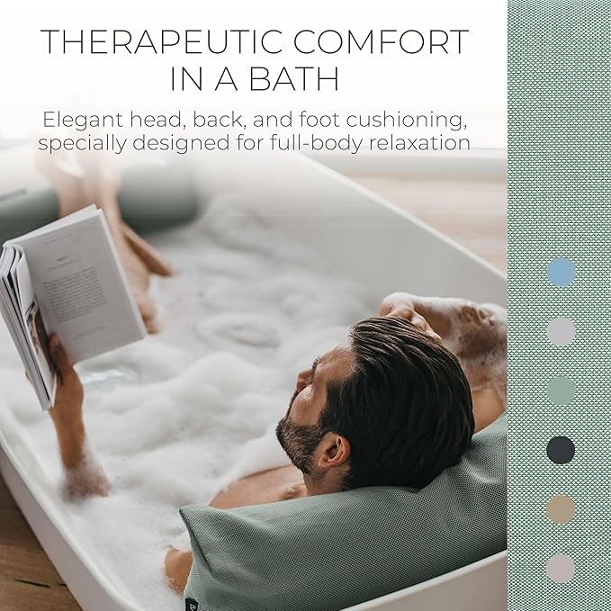 BADESOFA® Luxury Bath Pillow Set 2-Piece – Large Back Pillow & Foot Pillow for Tub – Spa-Grade Comfort for Head, Neck, Back & Feet – Quick Drying Bathtub Cushion Set in Green