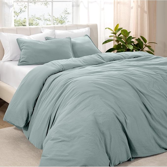 Bare Home Microfiber Duvet Cover Set - Ultra Soft Washed Microfiber - Twin/Twin Extra Long - Linen-Like Look - Easy Care - Breathable Fabric - Our Softest Duvet Cover Set (Twin/Twin XL, Sea Spray)