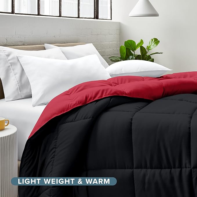 Bare Home King/California King Comforter - Reversible Colors - Goose Down Alternative - Ultra-Soft - Premium 1800 Series - All Season Warmth - Bedding Comforter (King/Cal King, Black/Red)