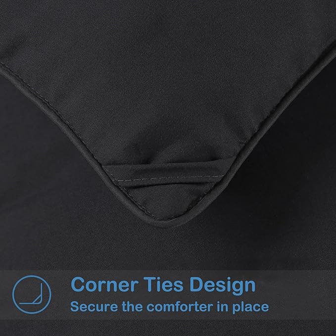 EASELAND Oversized Queen Down Alternative Comforter - Quilted Duvet Insert for All Seasons, Soft Lightweight with Corner Tabs, Summer Winter Warm Bedding, Black 98×98 Inches