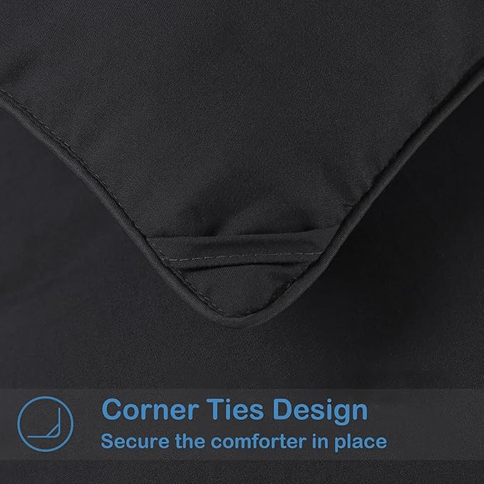 EASELAND Twin Size Down Alternative Comforter - Quilted Duvet Insert for All Seasons, Soft Lightweight with Corner Tabs, Summer Winter Warm Bedding, Black 64×88 Inches