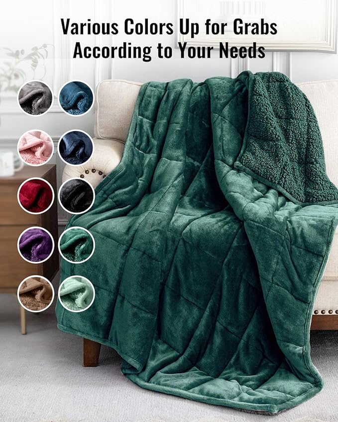 Uttermara Weighted Blanket for Adults, Queen Size Heavy Blanket with Reversible Soft Shiny Velour Fleece and Cozy Warm Sherpa for Couch Bed, Calming and Relaxing, 60 x 80 inches 20 lbs in Green