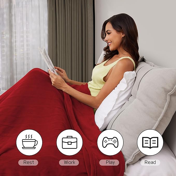 Heated Electric Blanket 72"x84" Full Size, Soft Coral Fleece Fast Heated Blanket with 4 Heating Levels and 10 Hours Auto-Off, Cozy Plush Fabric, Machine Washable - Home, Red