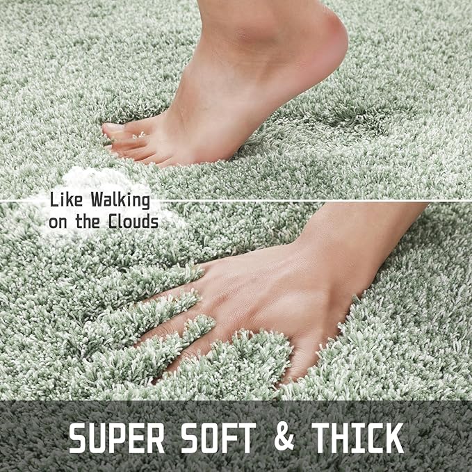 Yimobra Light Green and White Bath Rugs for Bathroom 32x20, Ultra Soft and Water Absorbent Bath Mats, Non Slip Plush Shower Rugs, Microfiber Thick Matts for Bathroom Floor/Tub, Machine Washable